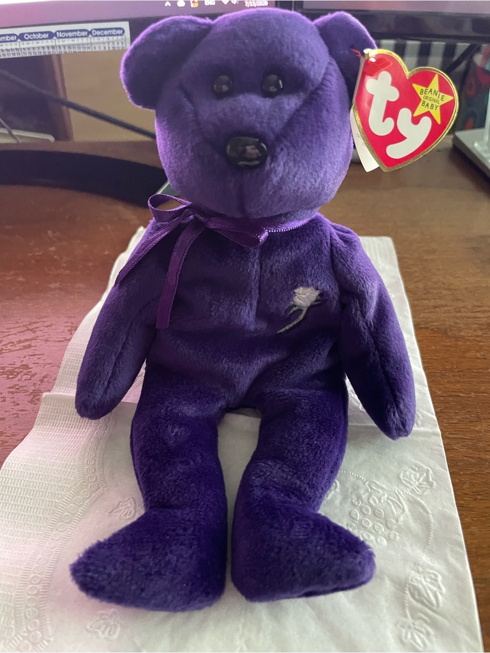 Ty Princess Di Purple Beanie Baby Bear with Ribbon